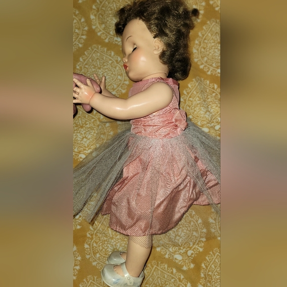 VTG 1950s IDEAL SAUCY WALKER 22" GIRL DOLL w PINK DRESS, BROWN HAIR, BLUE EYES - Picture 10 of 16